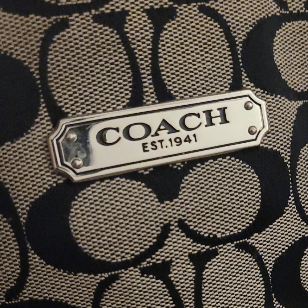 Coach Signature Jacquard Tote in Black and Gray/White - Picture 6 of 10
